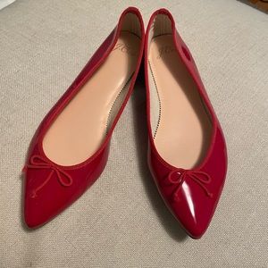 J Crew women’s patent leather flats, bow detail, red, size 8